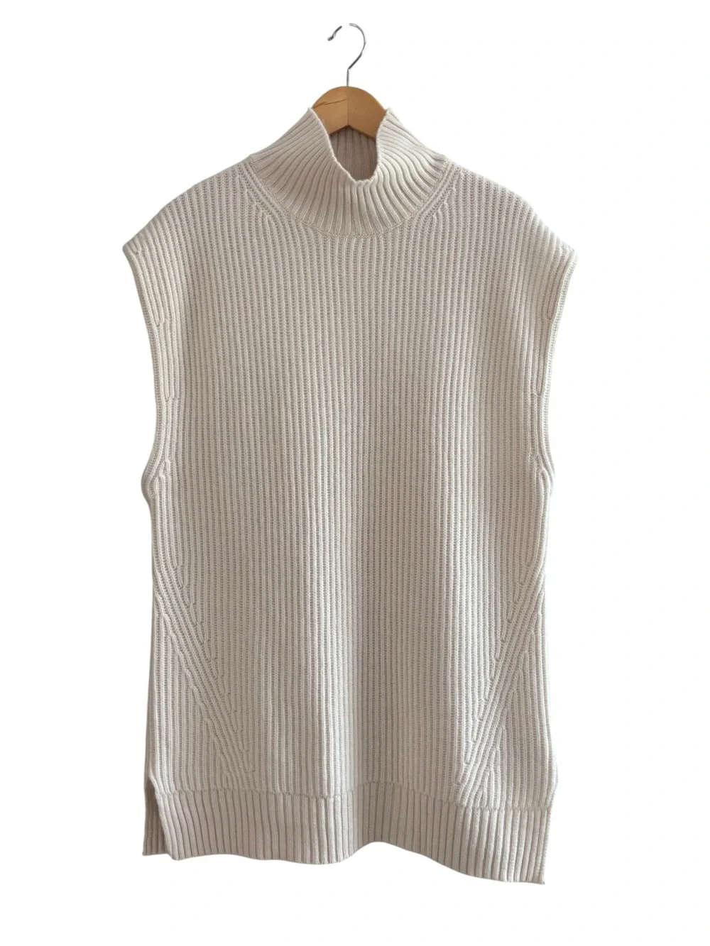 J. Crew 100% Cashmere Sleeveless Ribbed High Neck Sweater Vest in Ivory M-L